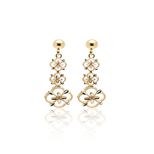 Aros de Oro 18kt Tres Flor Bitono