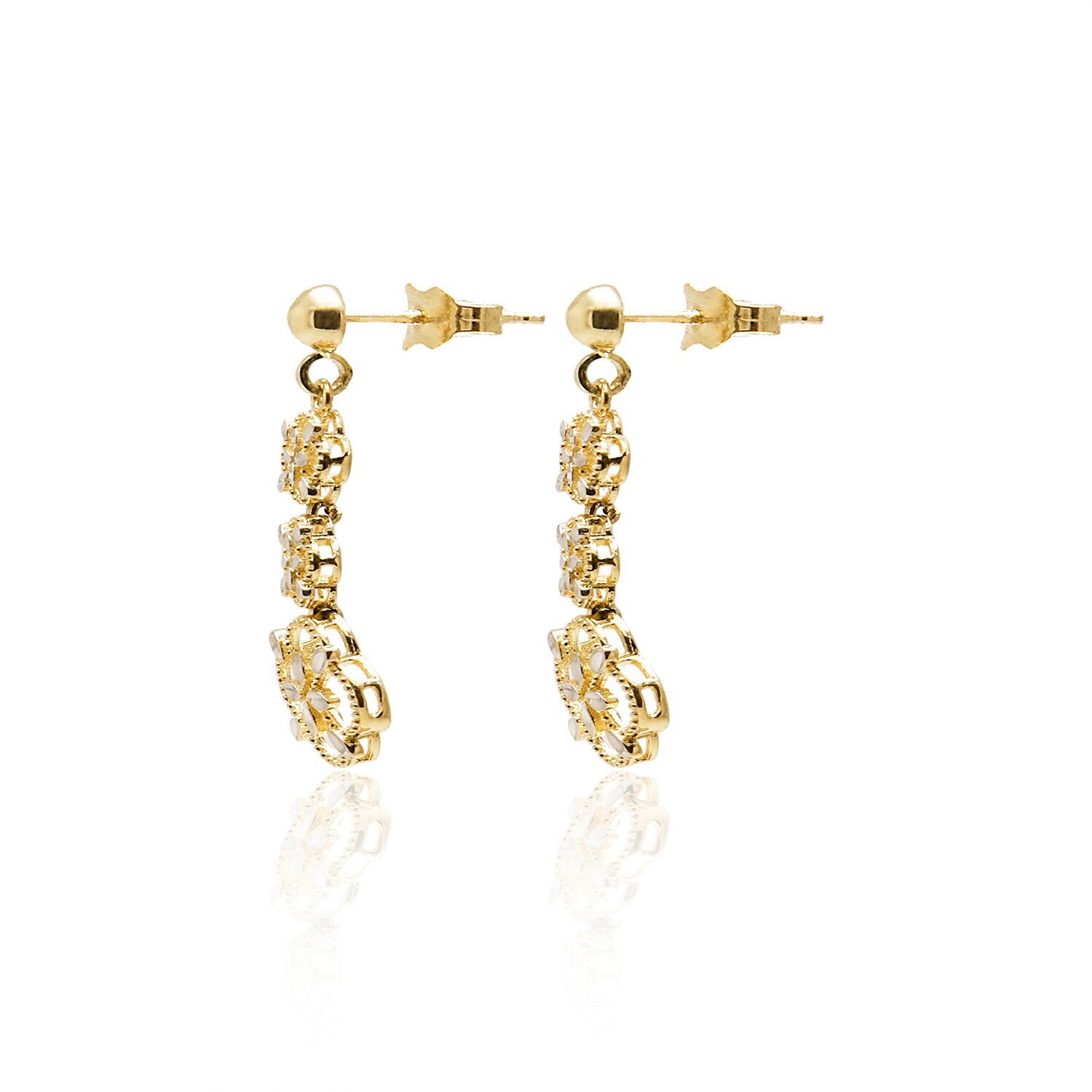 Aros de Oro 18kt Tres Flor Bitono 3