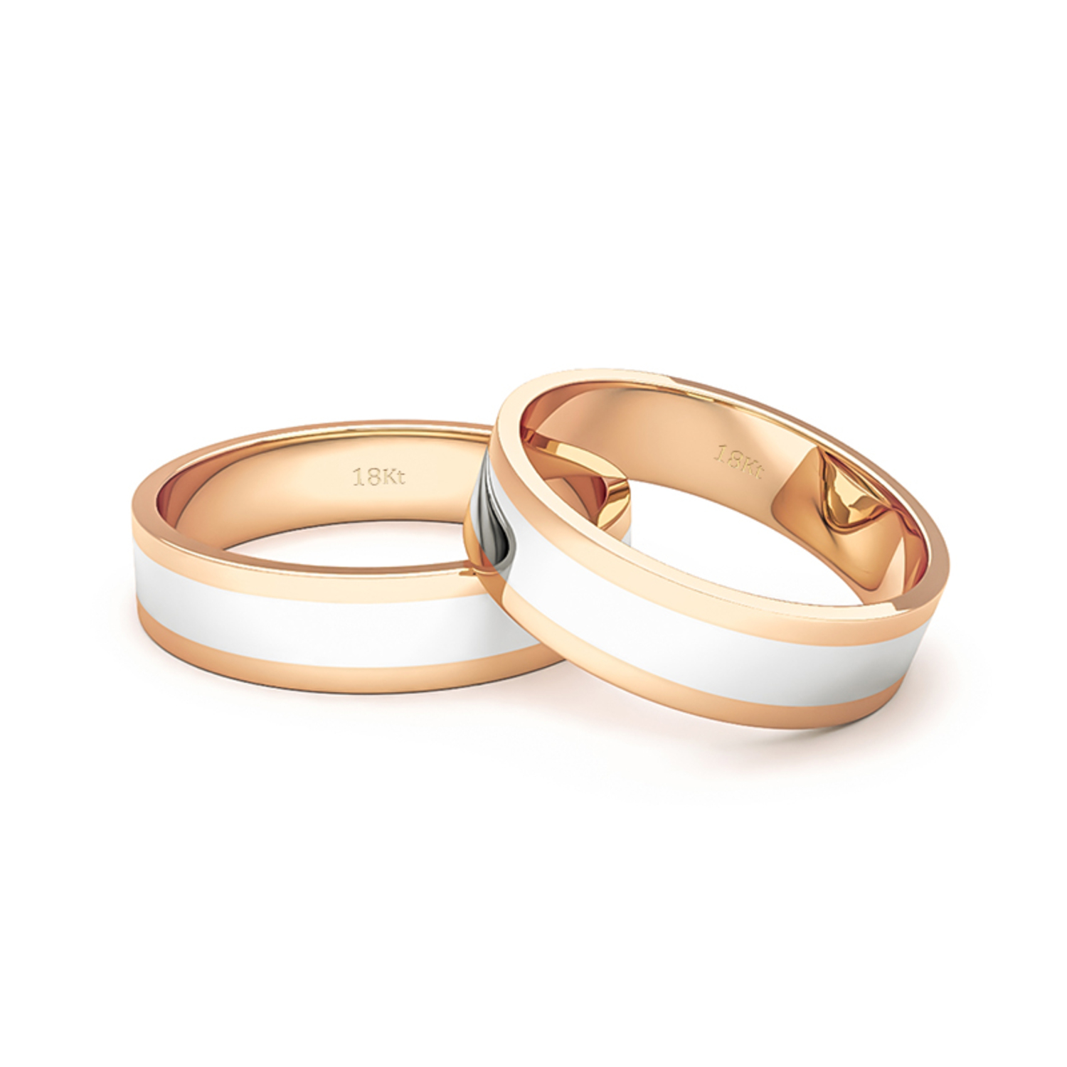 Par Argollas Matrimonio Bicolor de Oro Miel y Blanco 18kt Queen 5,0mm 2