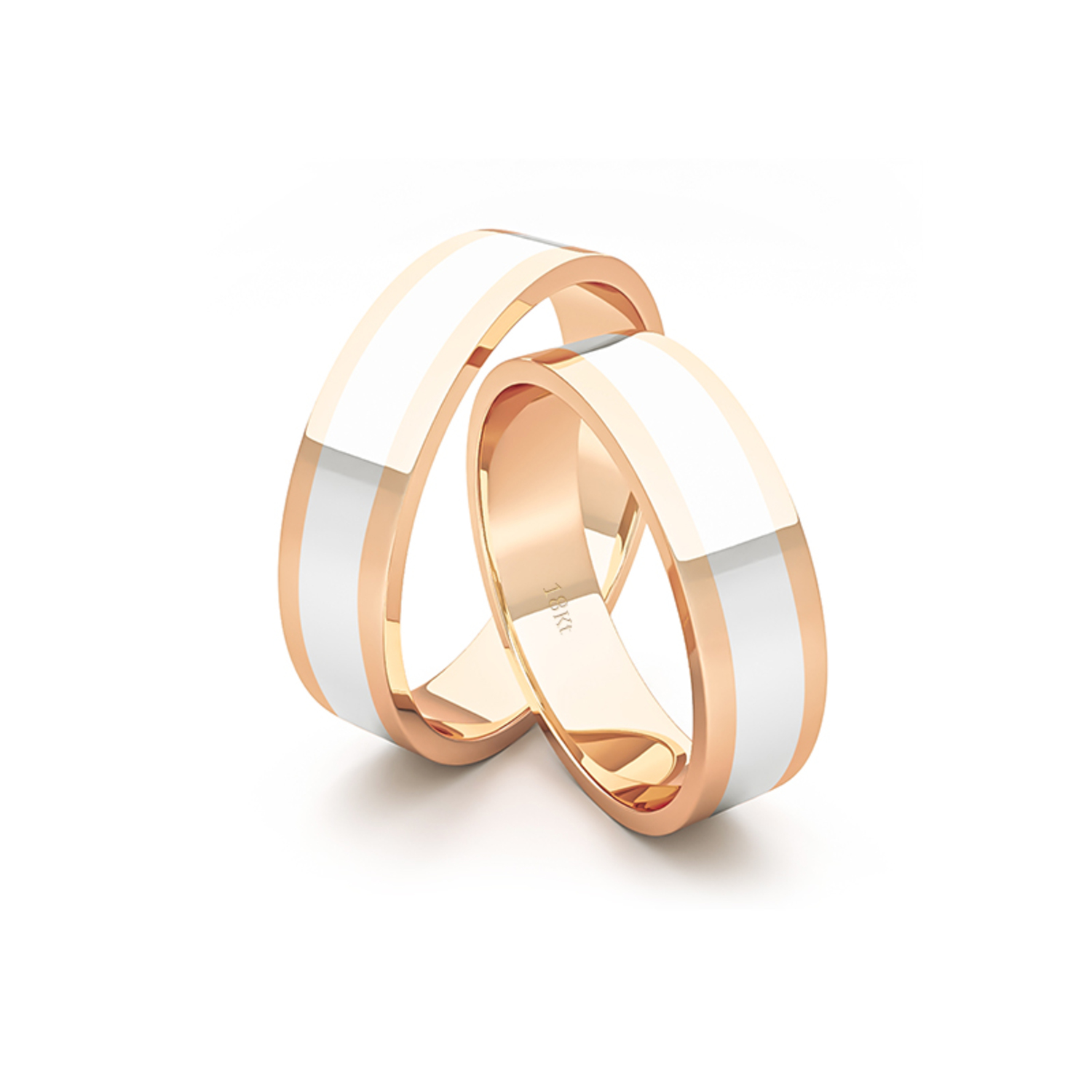 Par Argollas Matrimonio Bicolor de Oro Miel y Blanco 18kt Queen 5,0mm 3