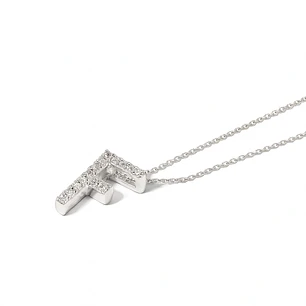 Collar Oro Blanco 18kt Diamantes Letra F 7Pts | Danielle Costantini