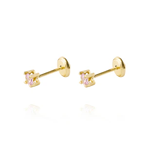 Aros de Oro 18kt Piedra Rosa de Francia de 3mm
