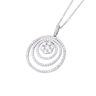 Collar Oro Blanco 18kt Tres Círculos y Flor Diamantes 105 Pts