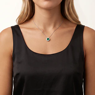 Collar Plata Esterlina 925 Girasol Esmeralda Circón