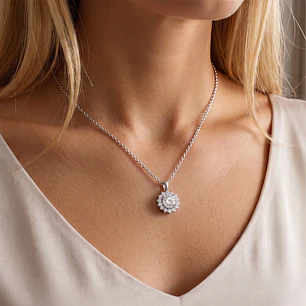 Collar Plata Esterlina 925 Sol Botón Circón Plateado