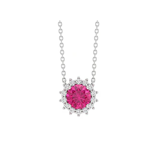 Collar Plata Esterlina 925 Sol Botón Rubí Circón