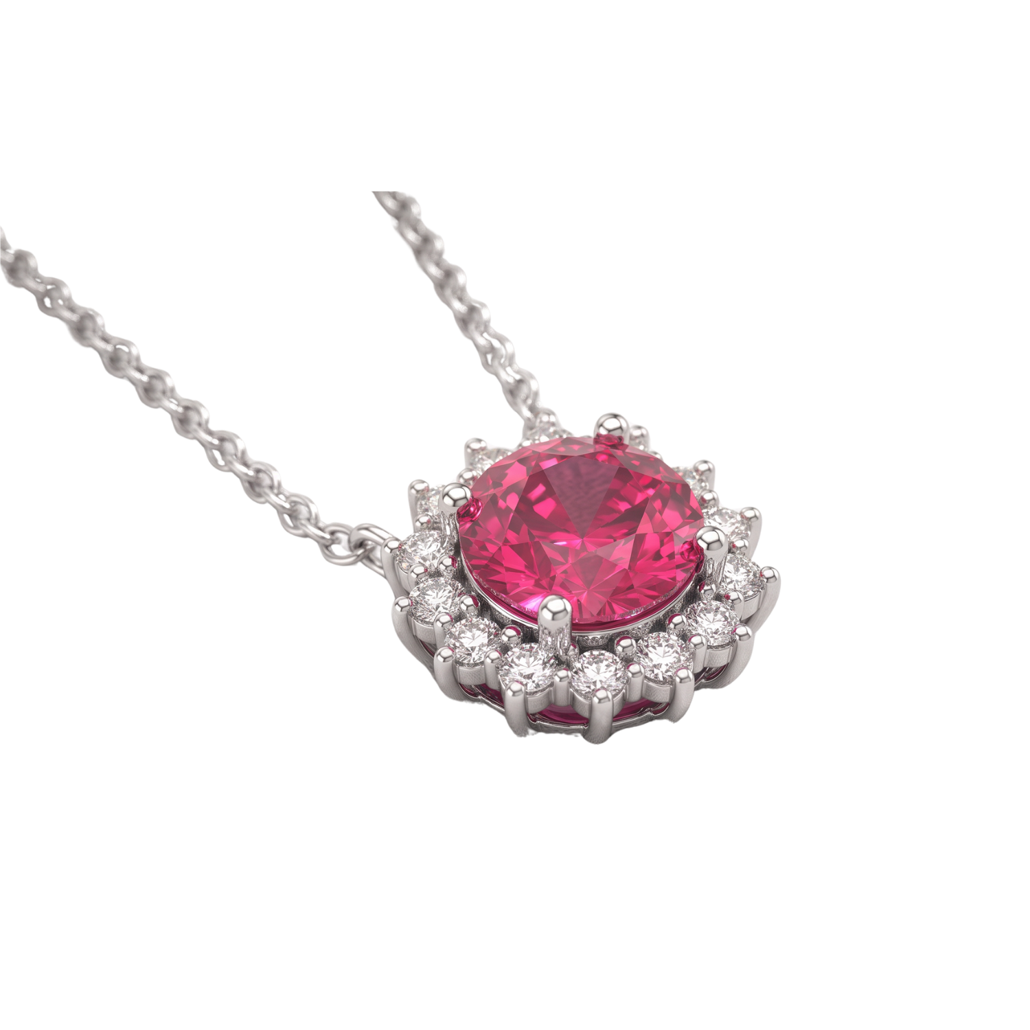 Collar Plata Esterlina 925 Sol Botón Rubí Circón 3