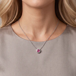Collar Plata Esterlina 925 Sol Botón Rubí Circón