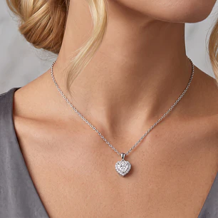 Collar Plata Esterlina 925 Corazón Boton Circón