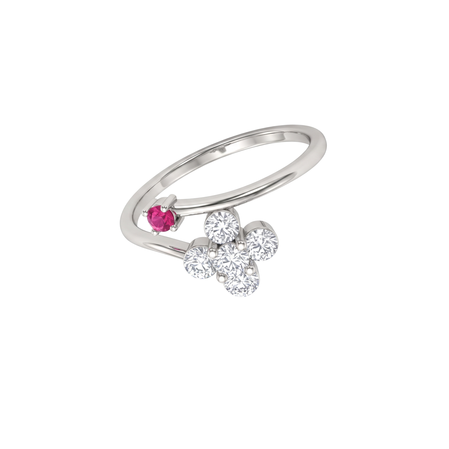 Anillo de Plata Esterlina 925 Flor Rubi Circon 2