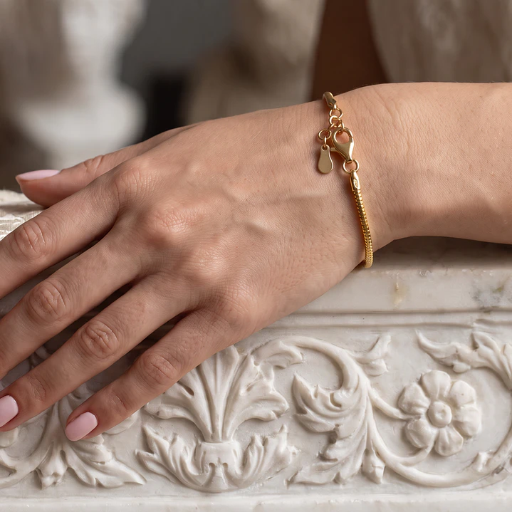 Pulsera de Plata Esterlina 925 Revestida en Oro Amarillo 18kt Cable Delgada 4