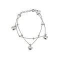 Pulsera de Plata Esterlina 925 Tres Corazones Cadena Doble Bolitas