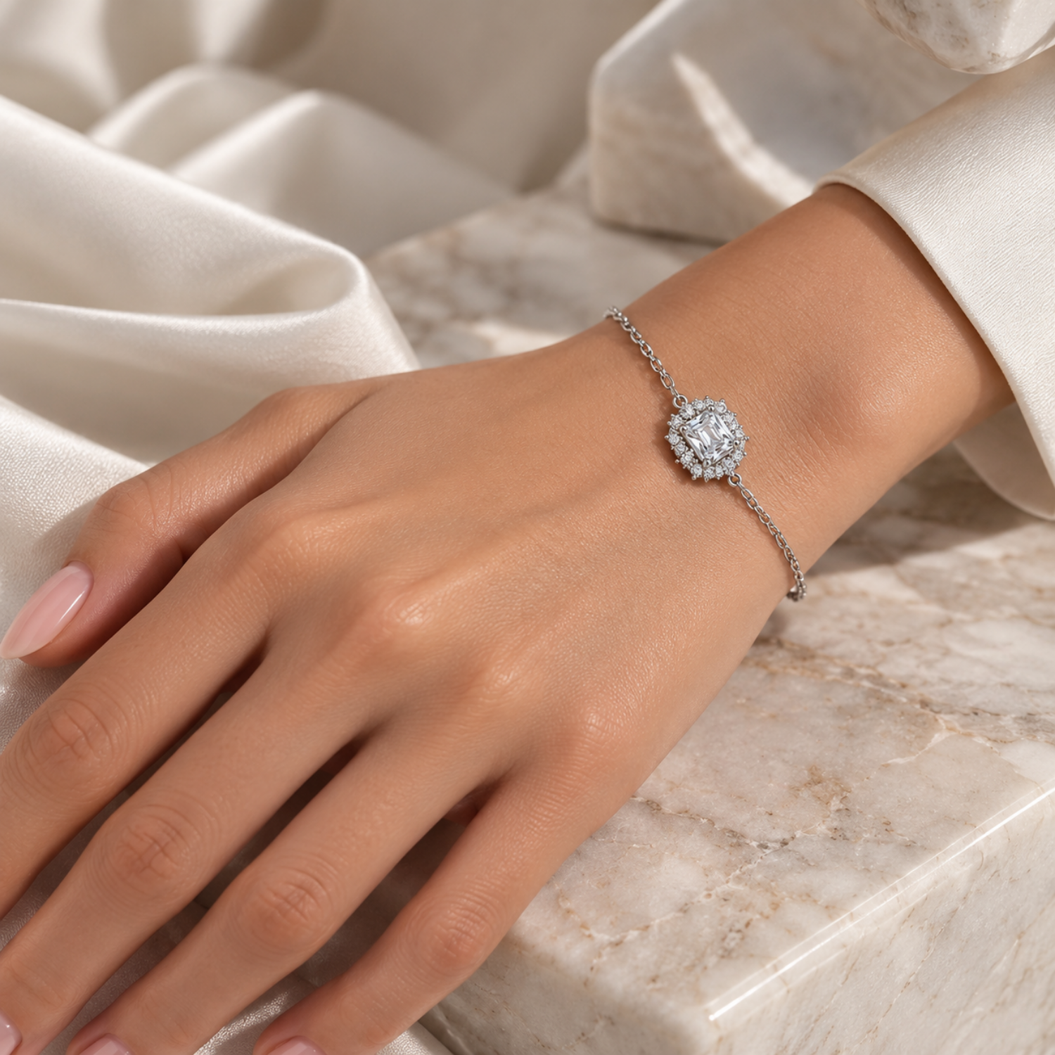 Pulsera de Plata Esterlina 925 Baguette Enmarcado Circón 4