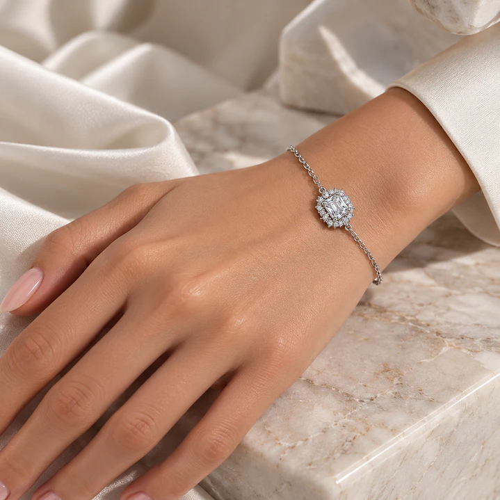 Pulsera de Plata Esterlina 925 Baguette Enmarcado Circón 4