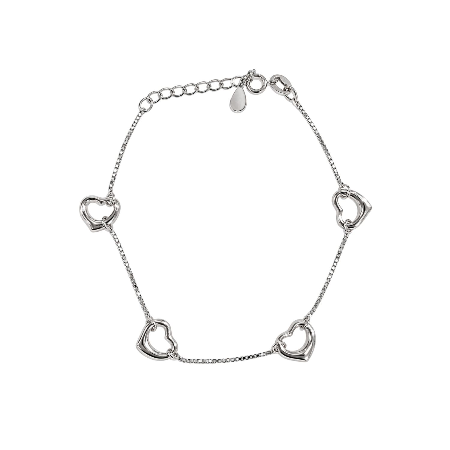 Pulsera de Plata Esterlina 925 Cuatro Argollas Corazón 1