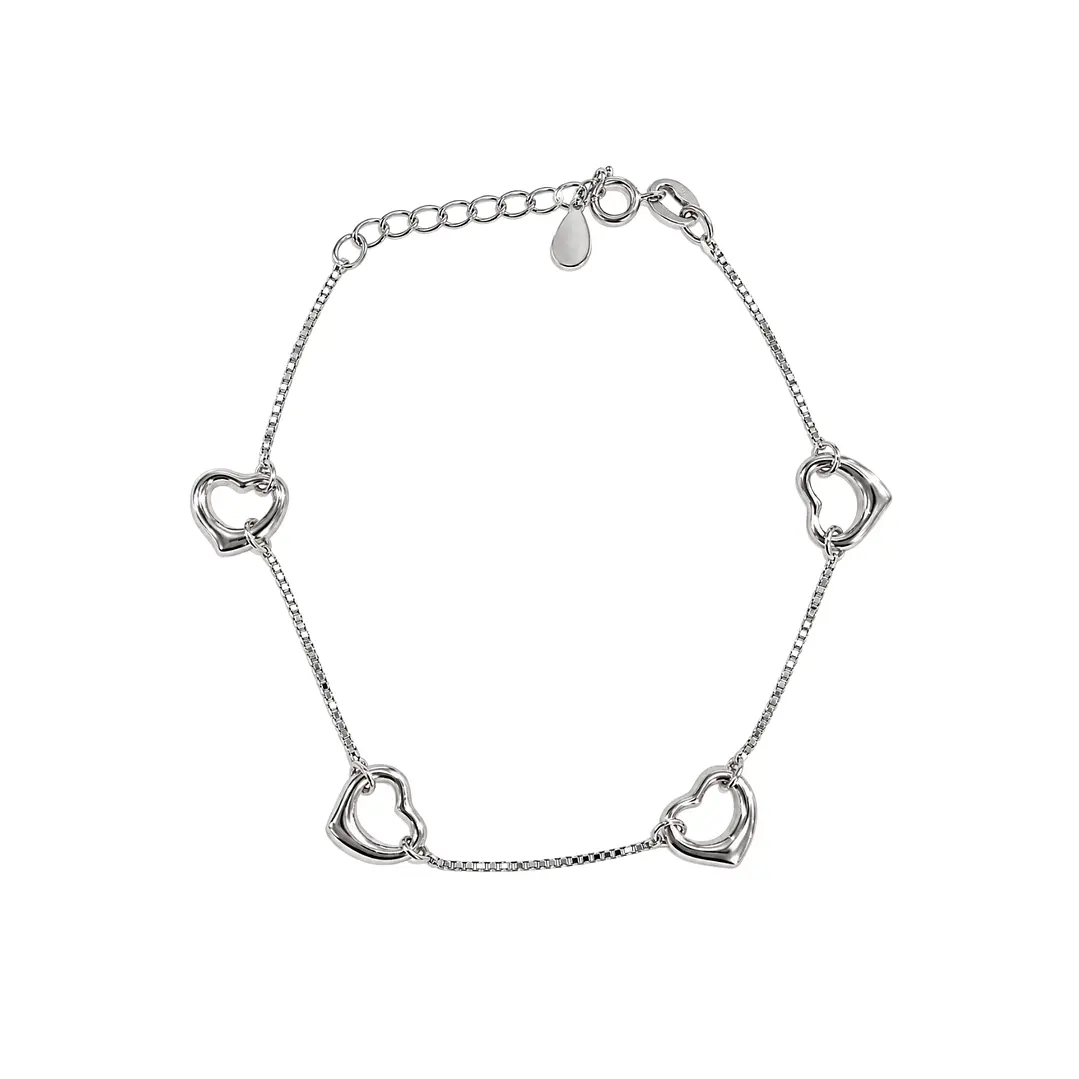Pulsera de Plata Esterlina 925 Cuatro Argollas Corazón 1
