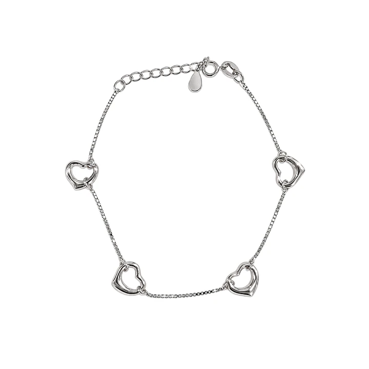 Pulsera de Plata Esterlina 925 Cuatro Argollas Corazón 1