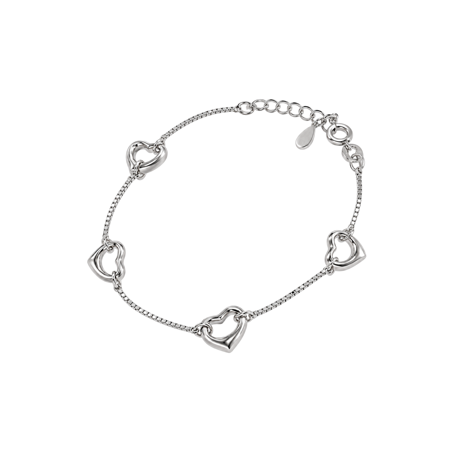 Pulsera de Plata Esterlina 925 Cuatro Argollas Corazón 2