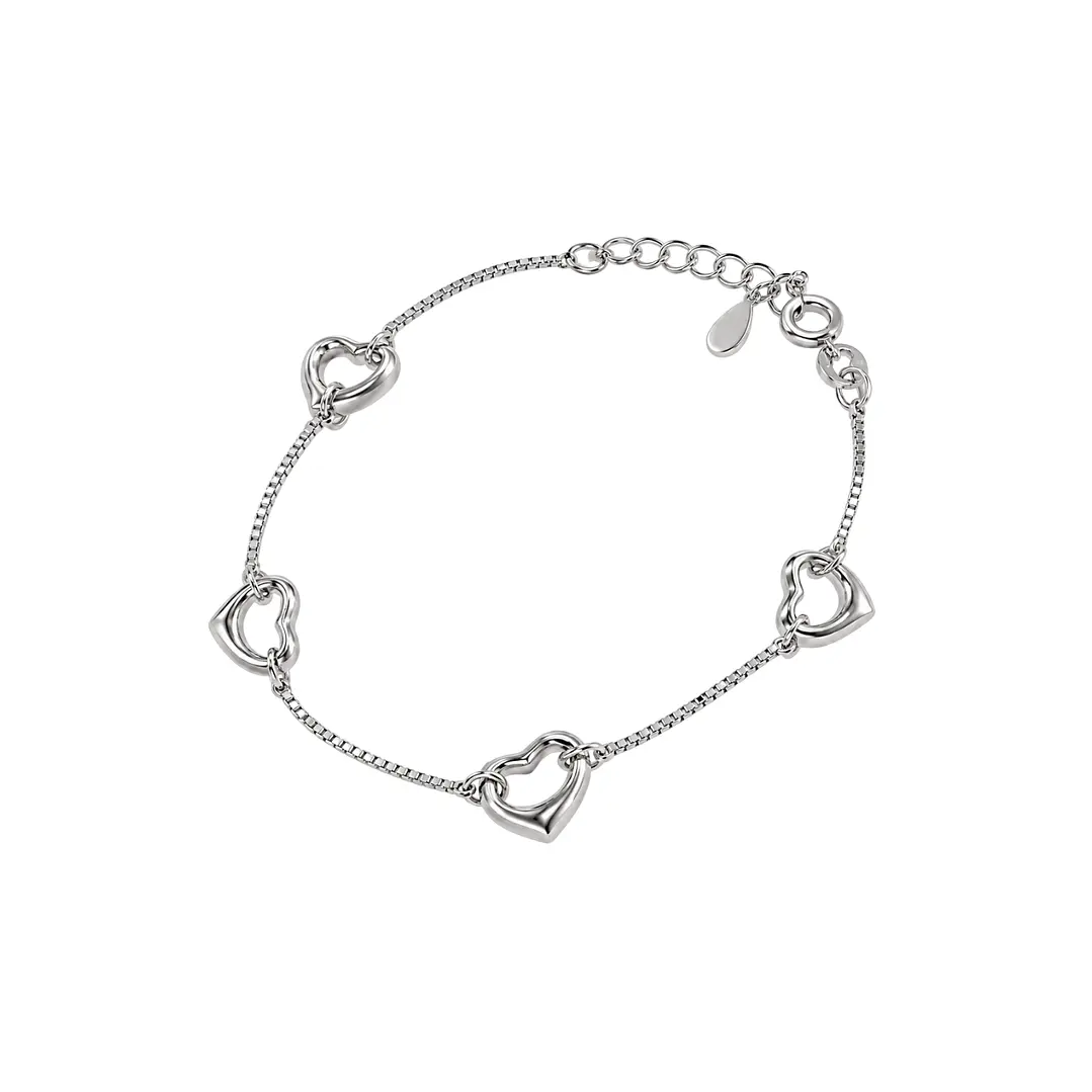 Pulsera de Plata Esterlina 925 Cuatro Argollas Corazón 2