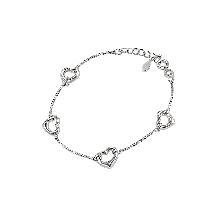 Pulsera de Plata Esterlina 925 Cuatro Argollas Corazón 2