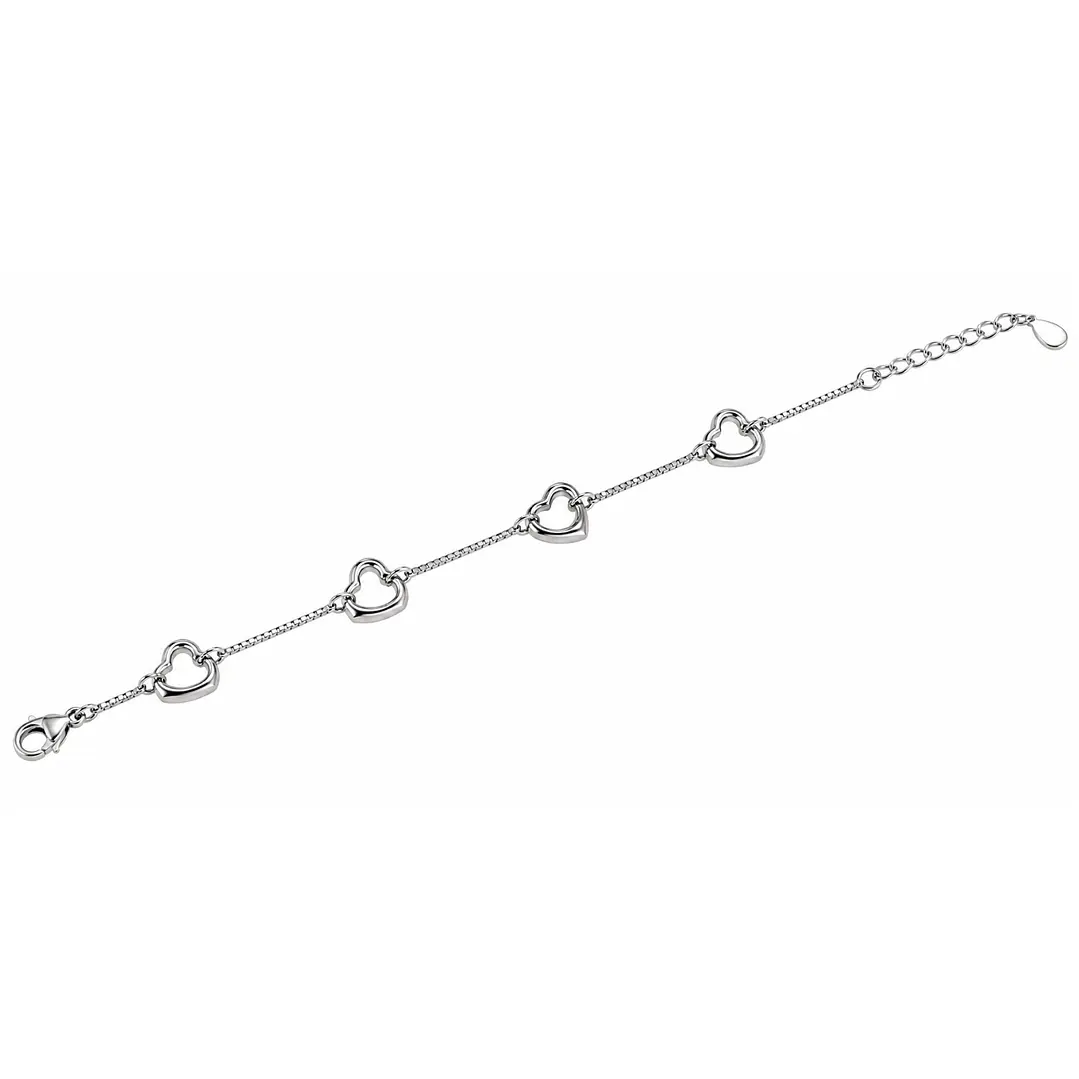 Pulsera de Plata Esterlina 925 Cuatro Argollas Corazón 3