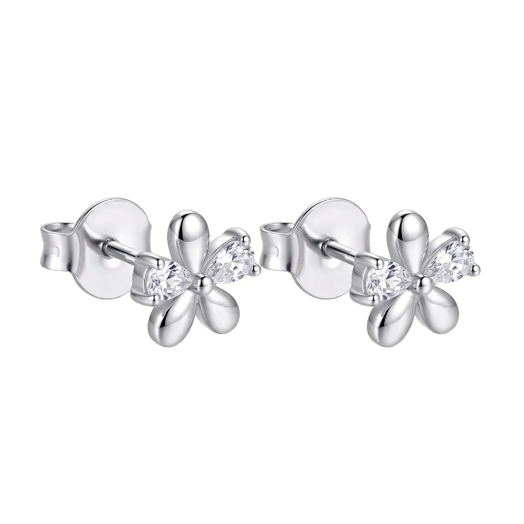 Aros de Plata Esterlina 925 Petalos de Flor Circón 2