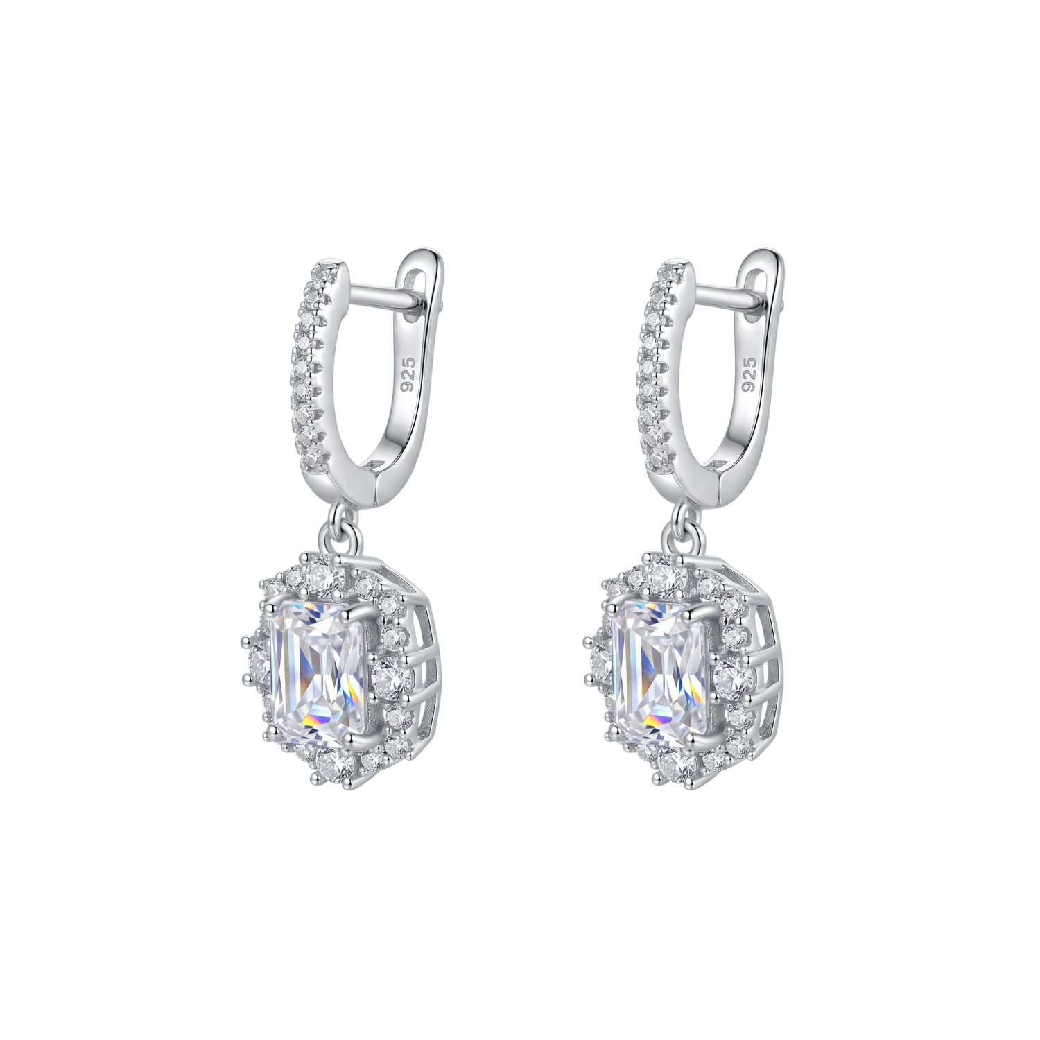 Aros de Plata Esterlina 925 Baguette Enmarcado Circón 1