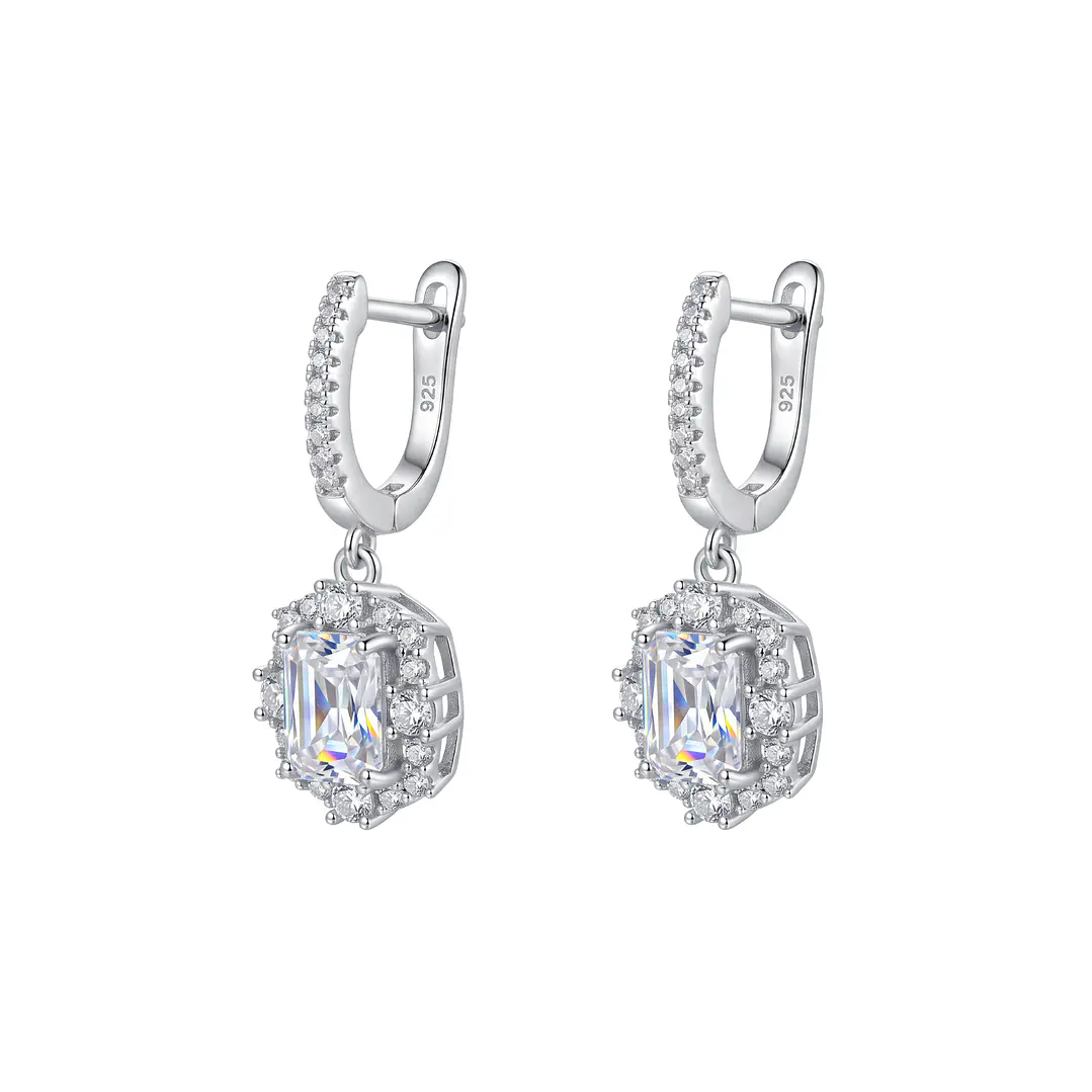 Aros de Plata Esterlina 925 Baguette Enmarcado Circón 1