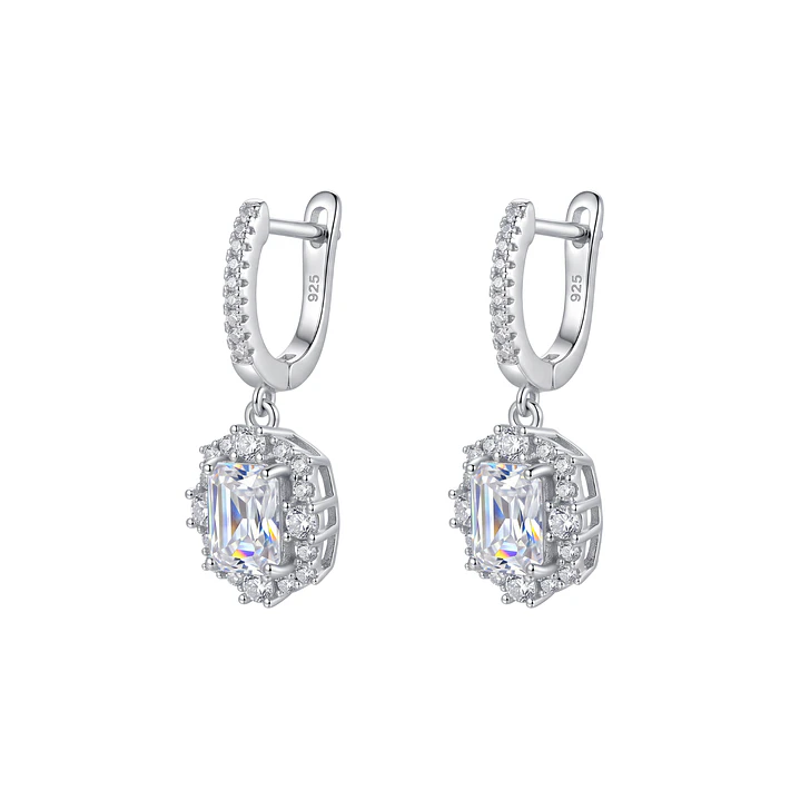 Aros de Plata Esterlina 925 Baguette Enmarcado Circón 1