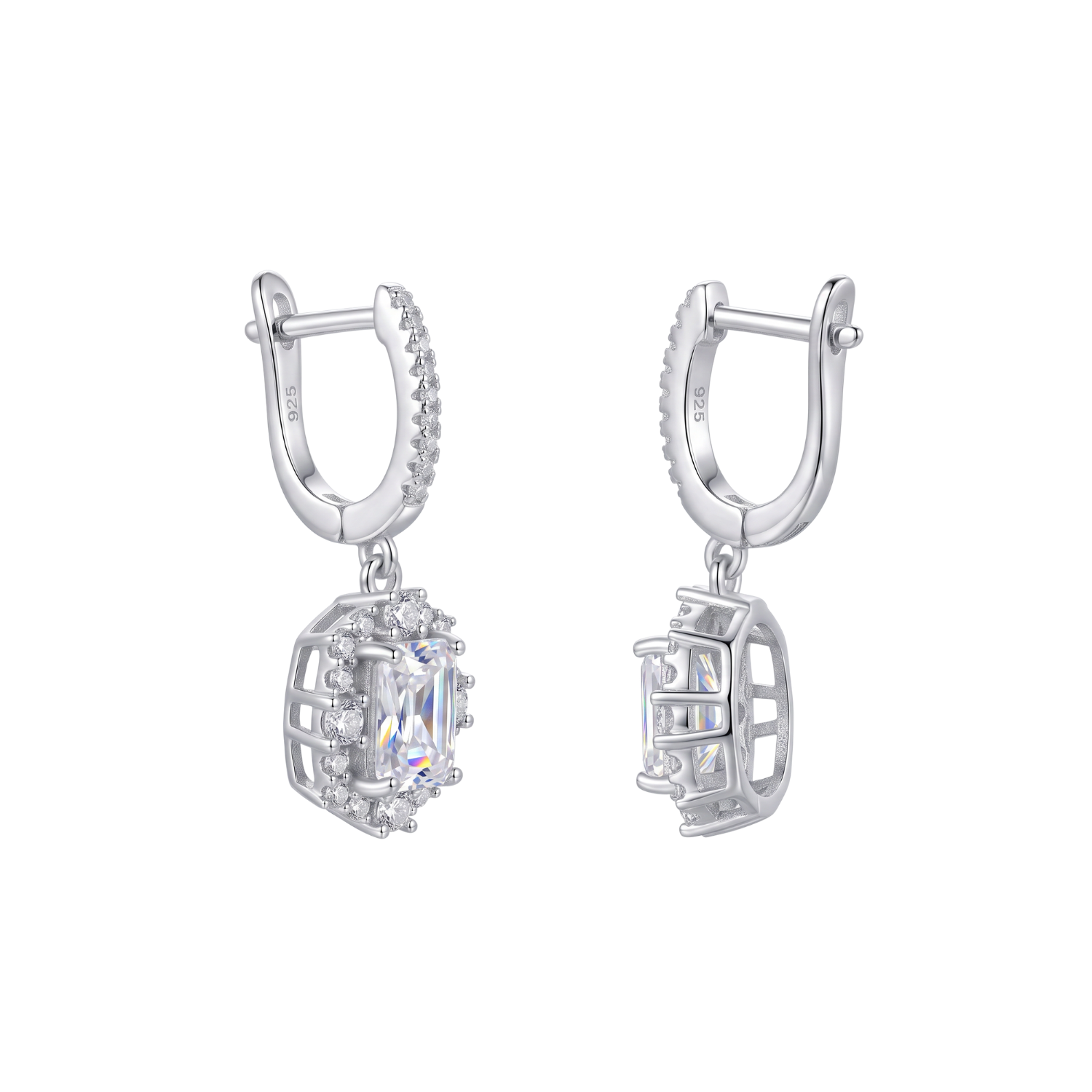 Aros de Plata Esterlina 925 Baguette Enmarcado Circón 2