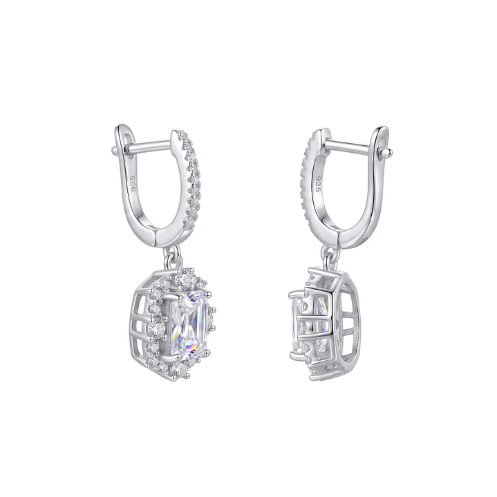 Aros de Plata Esterlina 925 Baguette Enmarcado Circón 2
