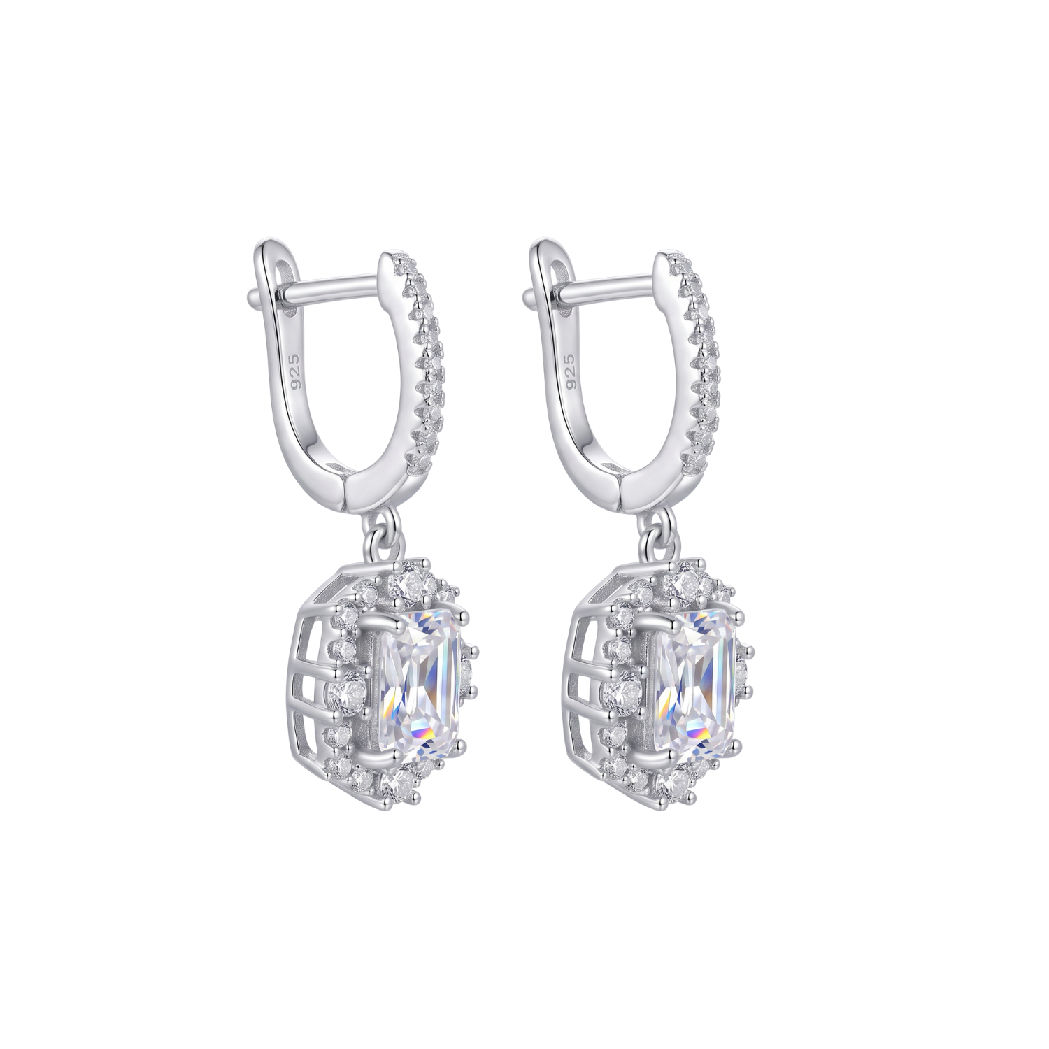 Aros de Plata Esterlina 925 Baguette Enmarcado Circón 3
