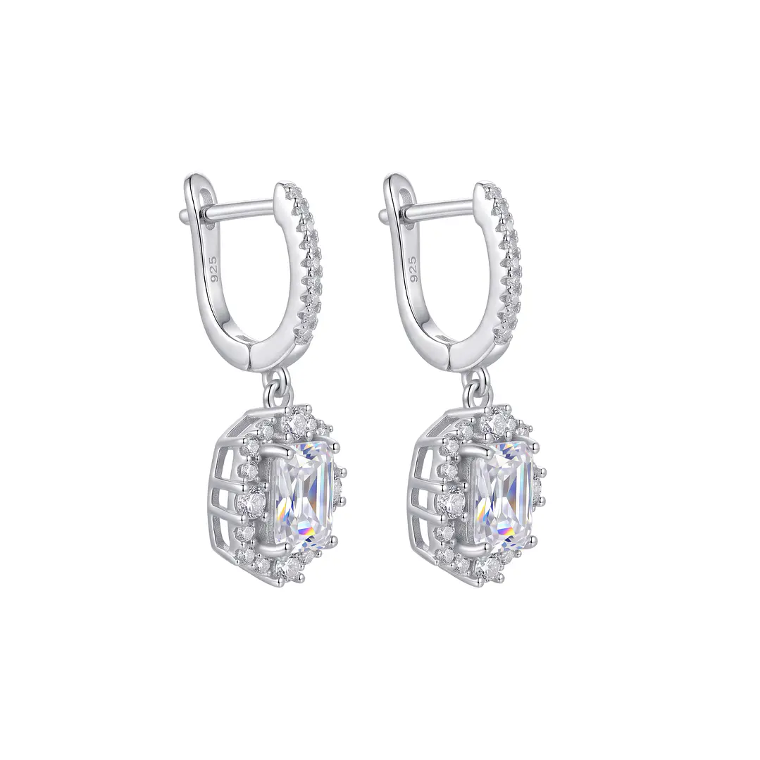 Aros de Plata Esterlina 925 Baguette Enmarcado Circón 3