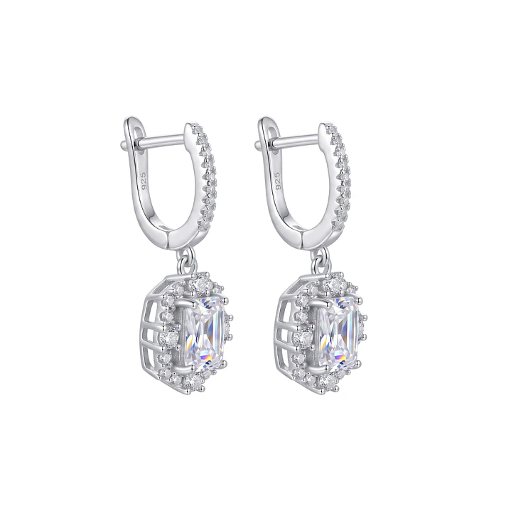 Aros de Plata Esterlina 925 Baguette Enmarcado Circón 3