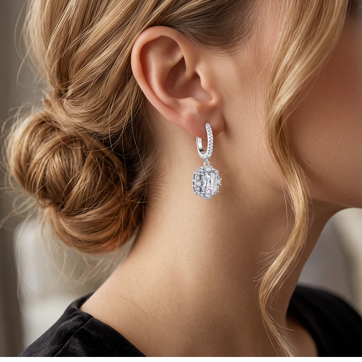 Aros de Plata Esterlina 925 Baguette Enmarcado Circón 4