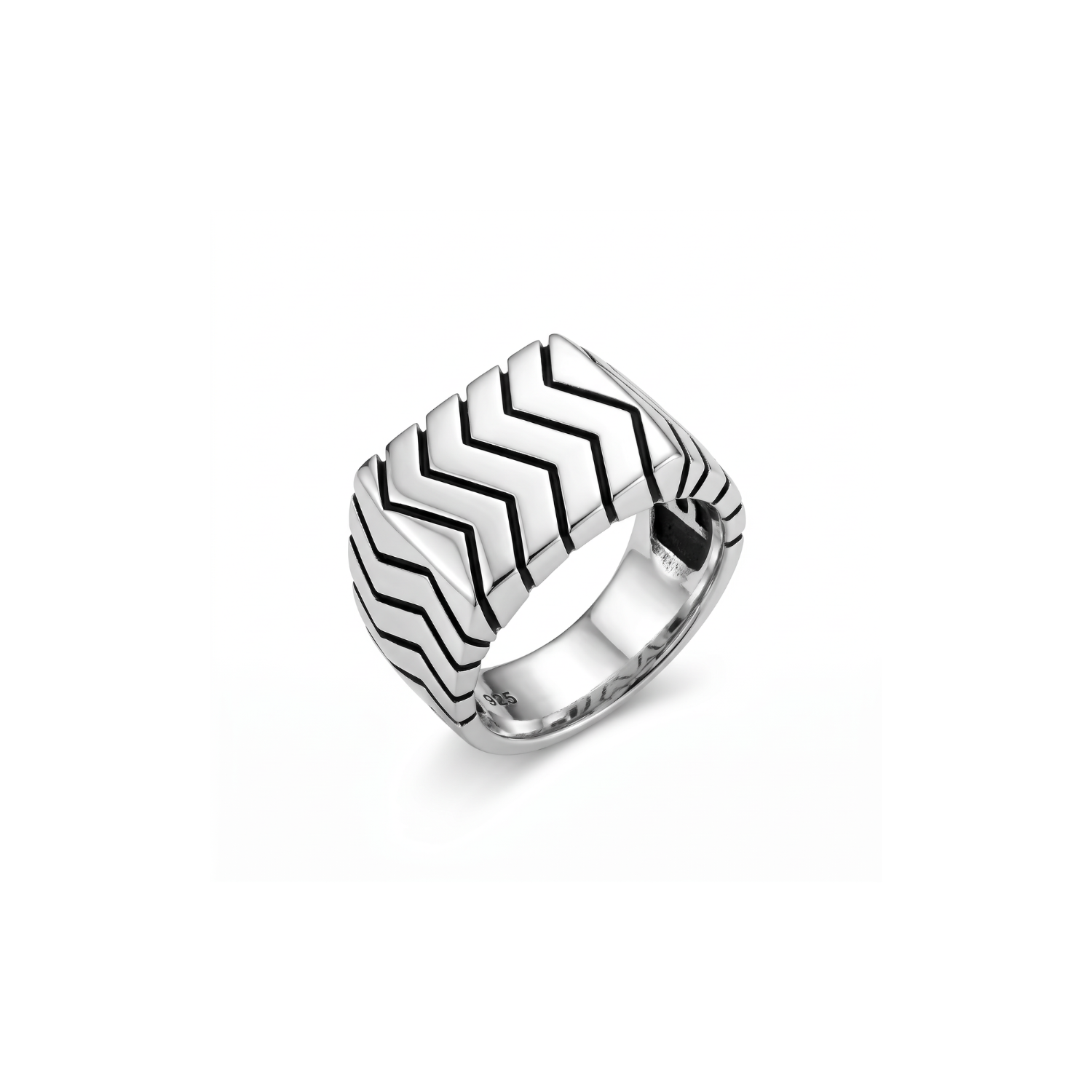 Anillo de Plata Esterlina 925 Relieve en Zig-Zag Masculino 1