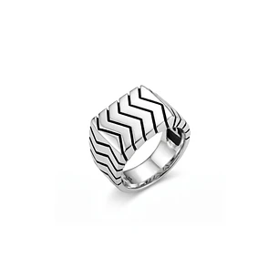 Anillo de Plata Esterlina 925 Relieve en Zig-Zag Masculino