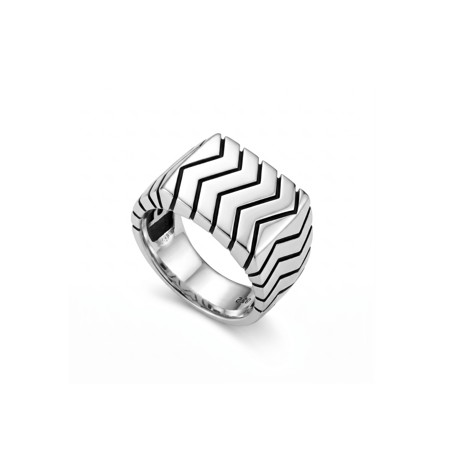 Anillo de Plata Esterlina 925 Relieve en Zig-Zag Masculino 2