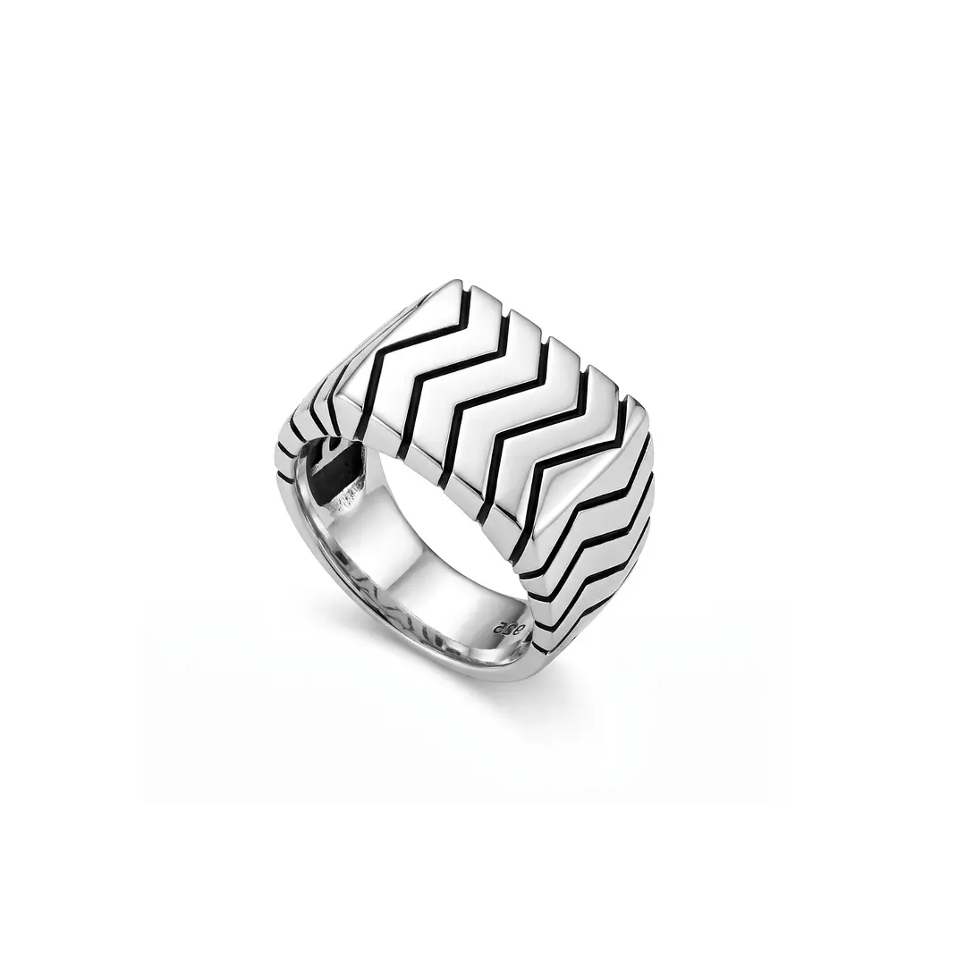 Anillo de Plata Esterlina 925 Relieve en Zig-Zag Masculino 2
