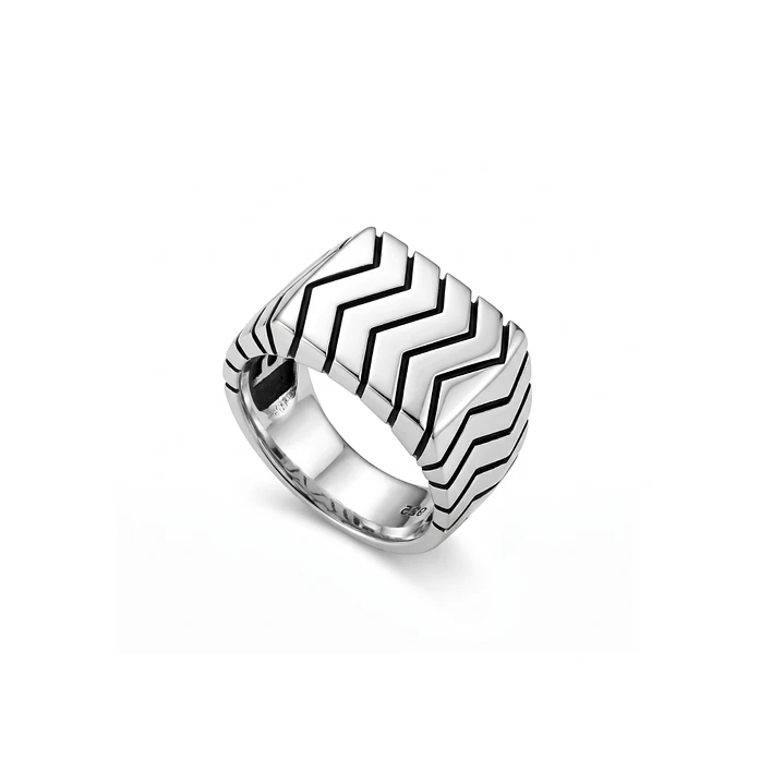 Anillo de Plata Esterlina 925 Relieve en Zig-Zag Masculino 2