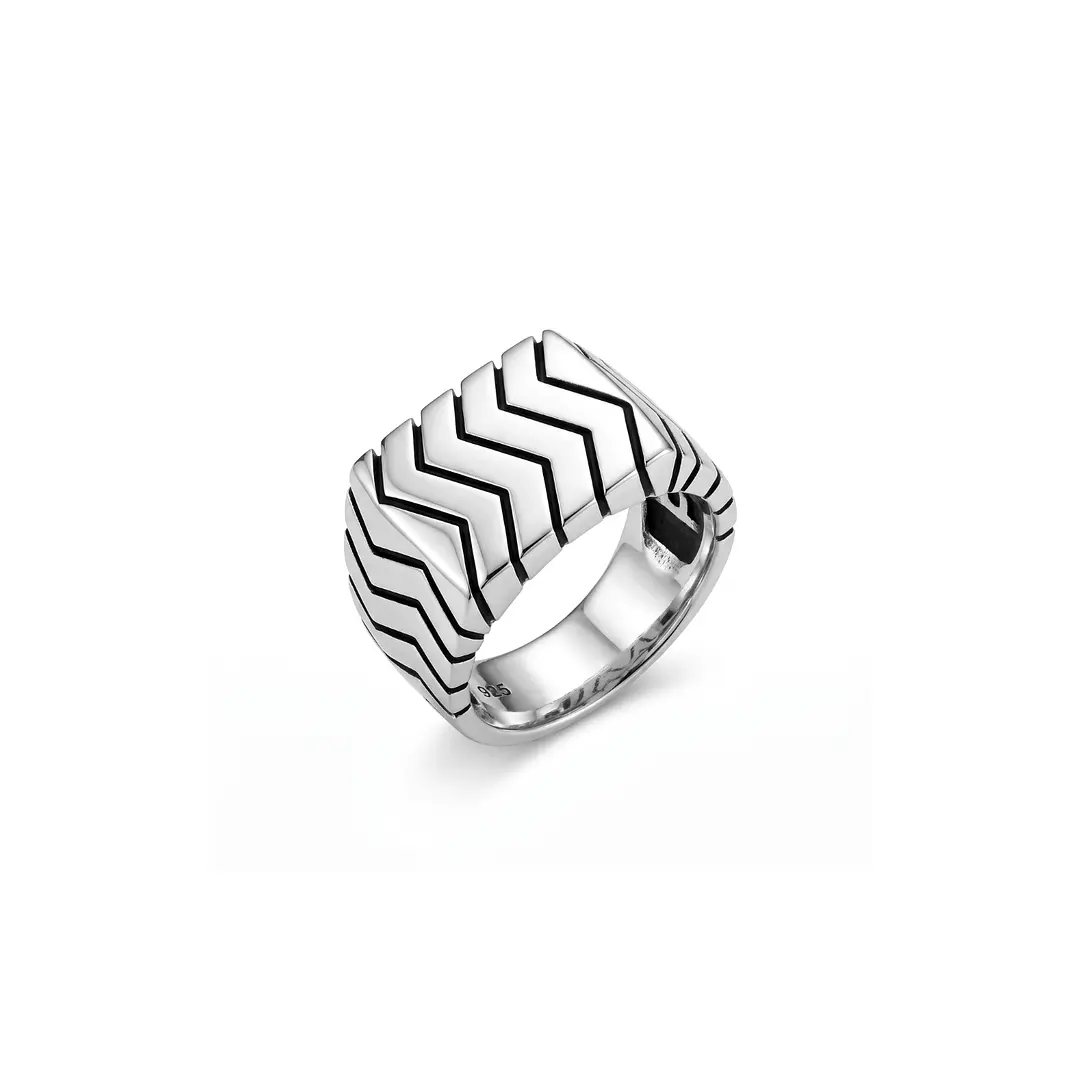 Anillo de Plata Esterlina 925 Relieve en Zig-Zag Masculino 3