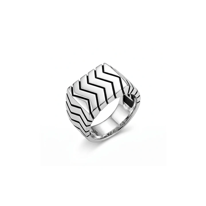 Anillo de Plata Esterlina 925 Relieve en Zig-Zag Masculino 3