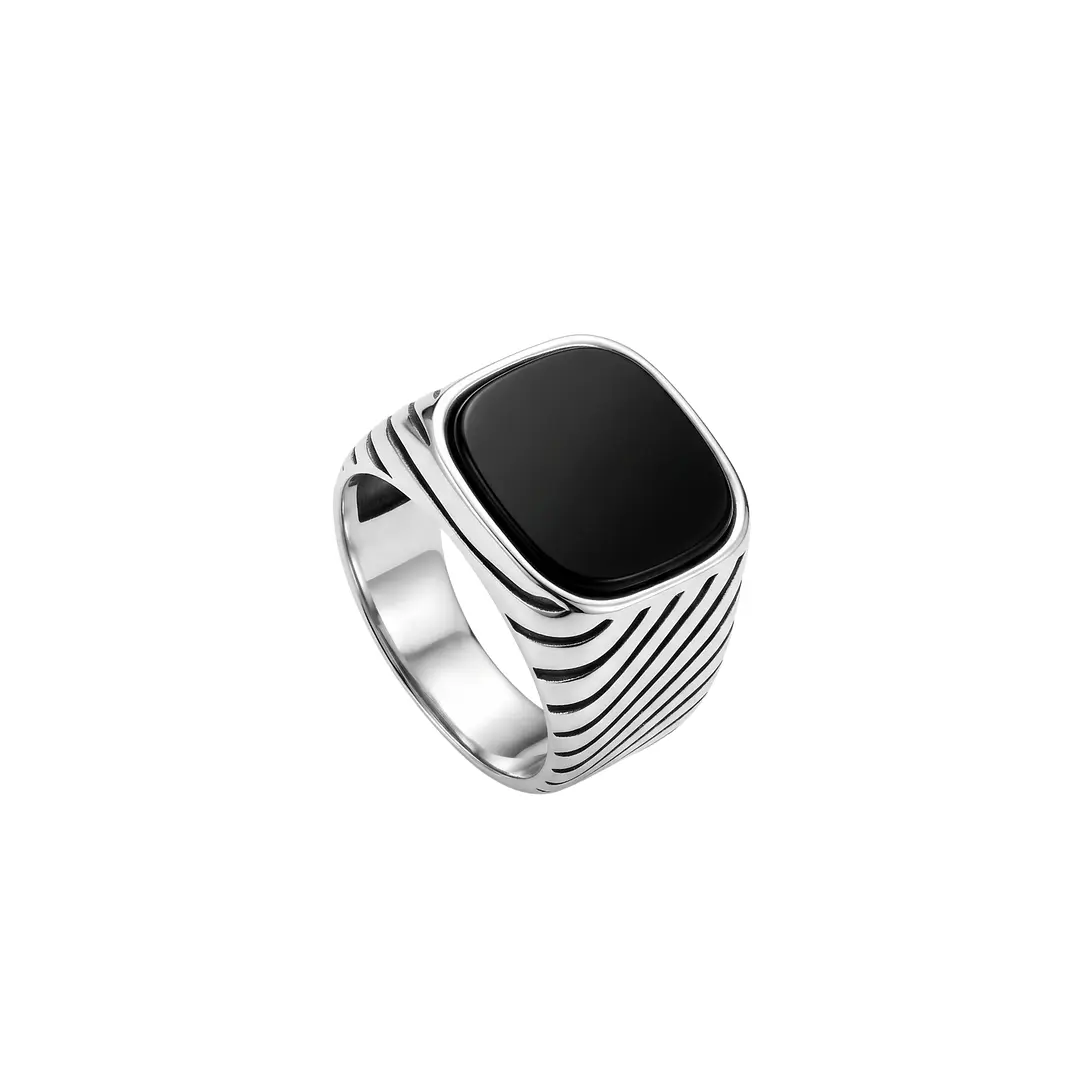 Anillo de Plata Esterlina 925 Relieve en Ondas Masculino 2