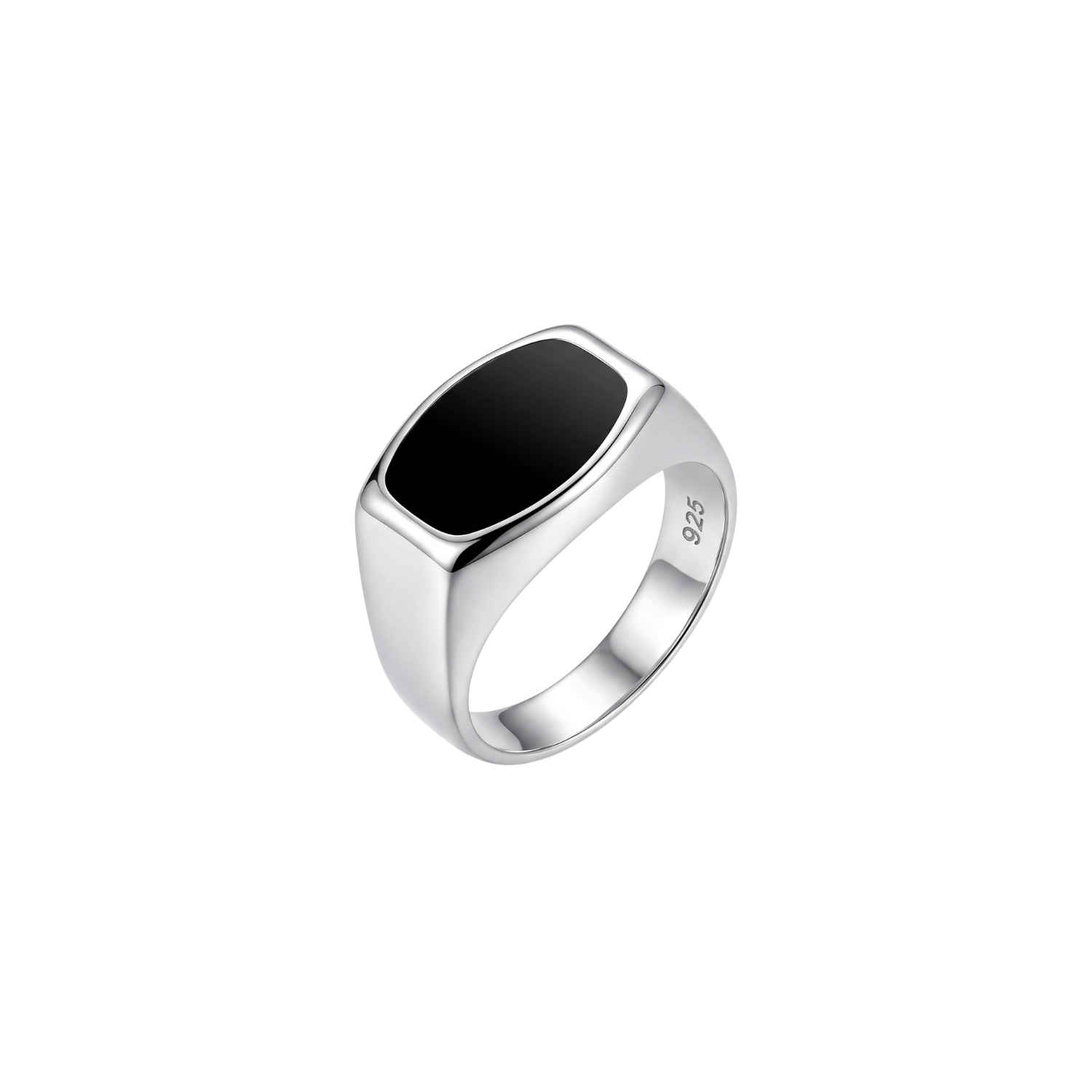 Anillo de Plata Esterlina 925 Sello Esmaltado Negro Masculino 1