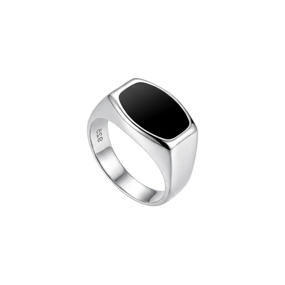 Anillo de Plata Esterlina 925 Sello Esmaltado Negro Masculino 2