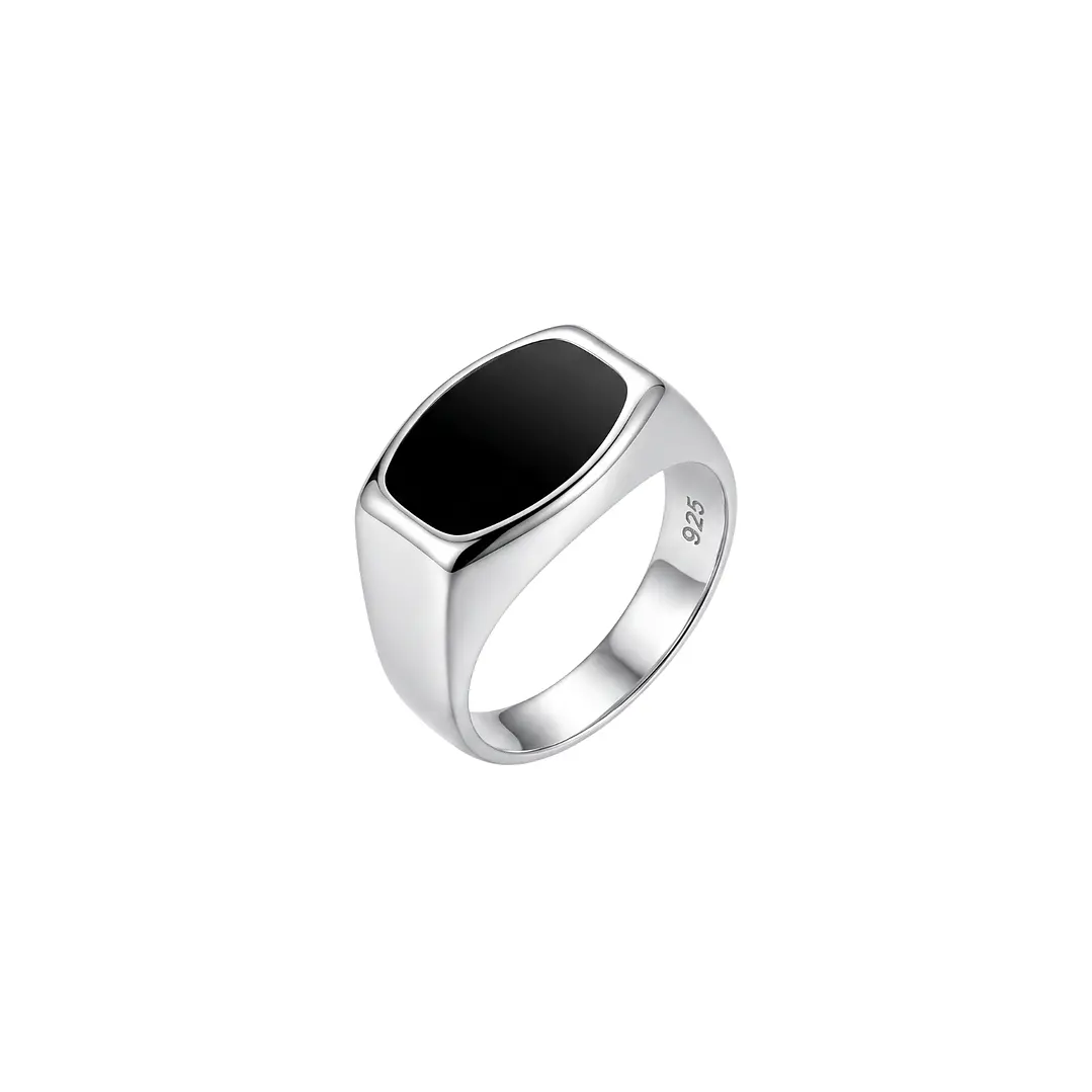 Anillo de Plata Esterlina 925 Sello Esmaltado Negro Masculino 3