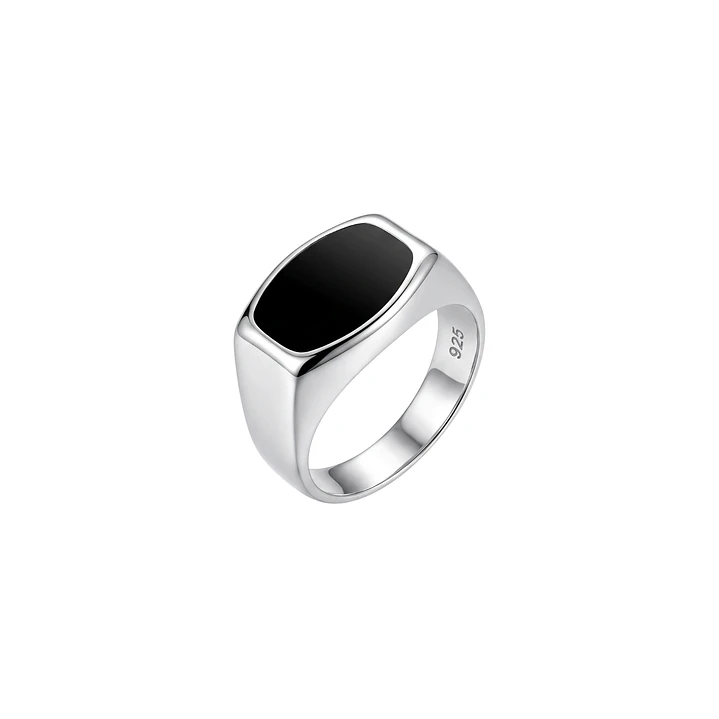 Anillo de Plata Esterlina 925 Sello Esmaltado Negro Masculino 3