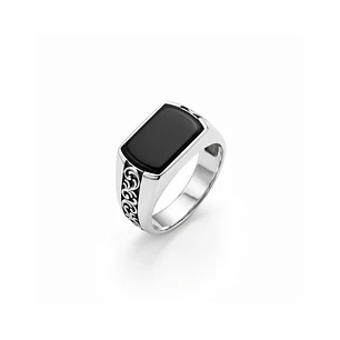 Anillo de Plata Esterlina 925 Sello Esmaltado Calado Masculino
