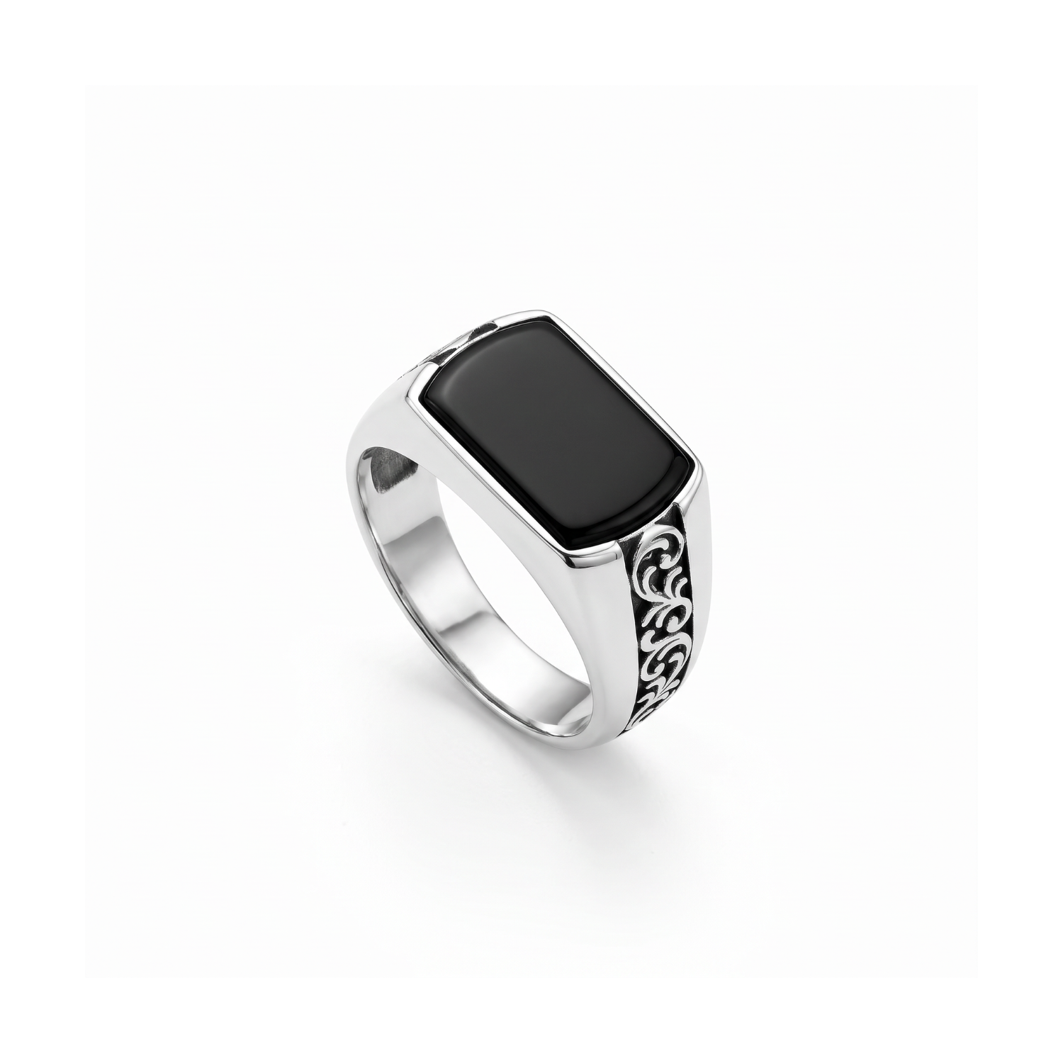Anillo de Plata Esterlina 925 Sello Esmaltado Calado Masculino 2