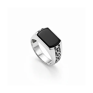 Anillo de Plata Esterlina 925 Sello Esmaltado Calado Masculino